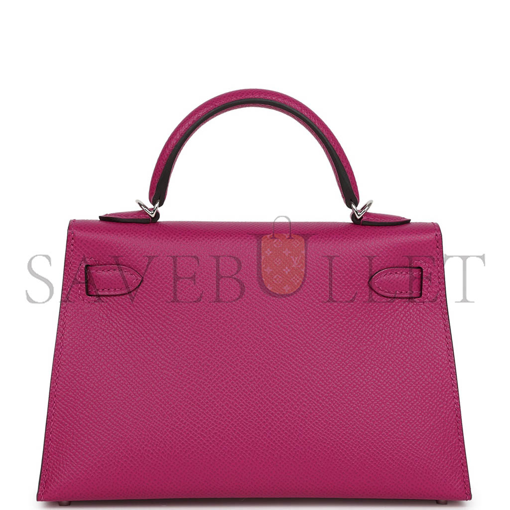 HERMÈS MASTER KELLY SELLIER 20 ROSE POURPRE VERSO EPSOM PALLADIUM HARDWARE (19*12*5.5cm)